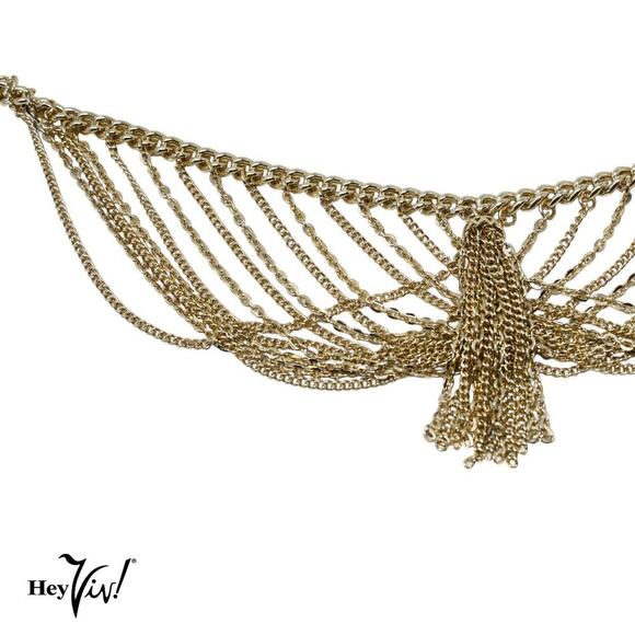Vintage Hong Kong Chain Necklace Cascading Loops Center Tassel 18" Long -Hey Viv - Picture 5 of 6